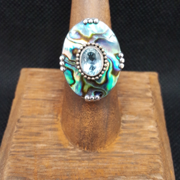 Jewelry - Sterling Silver, Abalone & Blue Topaz Ring